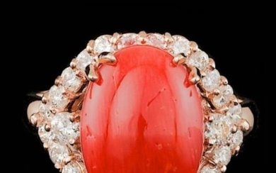 14K Rose Gold 5.38ct Coral and 0.88ct Diamond Ring