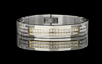 14K Yellow Gold/Stainless Steel And Diamond Bracelet