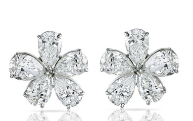 16.01cttw GIA Certified D-E Color Pear Cut Diamond Flower Stud Earrings