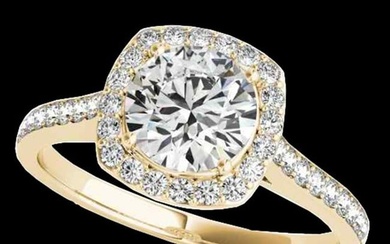 1.65 ctw Certified Diamond Solitaire Halo Ring 10k Yellow Gold