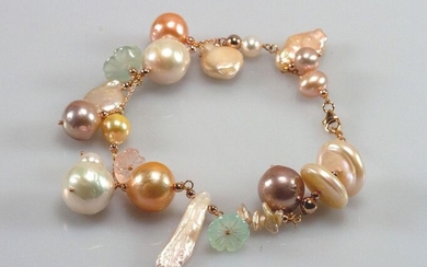 18 kt. Pink gold - Bracelet - Pearls, Chalcedony