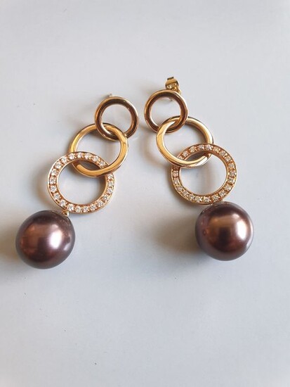 18 kt. Pink gold - Earrings - 0.80 ct Diamond - Pearls