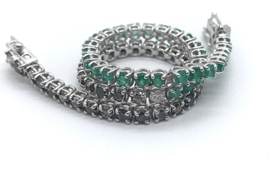 18 kt. White gold - Bracelet - 1.80 ct Emerald - Diamonds