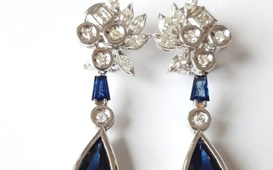 18 kt. White gold - Earrings Diamond - Sapphires