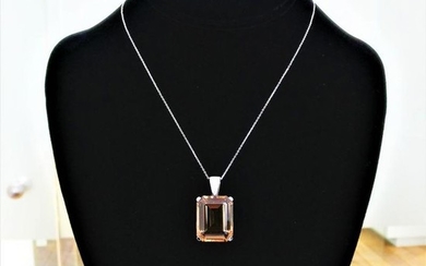 18 kt. White gold - Necklace with pendant - 29.41 ct Smokey Quartz - Diamond