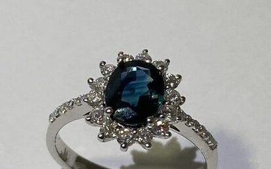 18 kt. White gold - Ring - 1.48 ct Sapphire - Diamonds