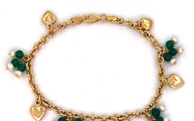 18 kt. Yellow gold - Bracelet, Pendant - 3.00 ct Jade - Beads 3.00 x 4.90 mm