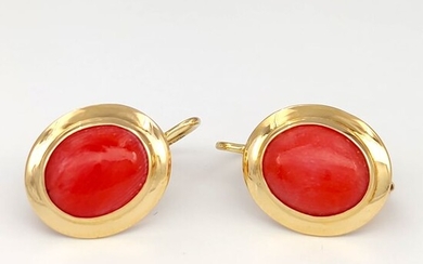 18 kt. Yellow gold - Earrings - Mediterranean red coral 5 Ct