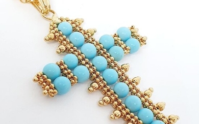 18 kt. Yellow gold - Necklace, Pendant Turquoises