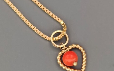 18 kt. Yellow gold - Necklace with pendant Red coral of the Mediterranean