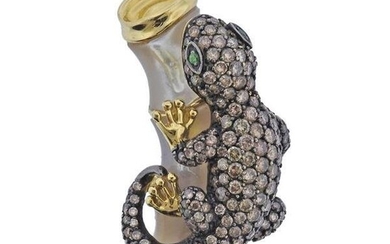 18K Gold Fancy Diamond MOP Lizard Ring Pendant