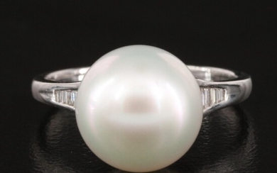 18K Pearl and Channel Set Diamond Ring