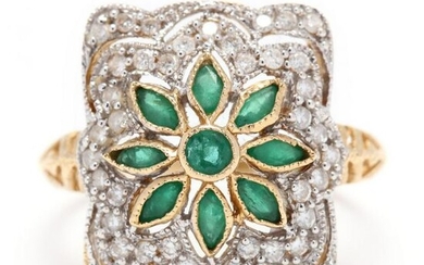 18KT Bi-Color Gold, Emerald, and Diamond Ring