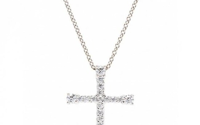 18KT White Gold and Diamond Cross Pendant, Hearts on