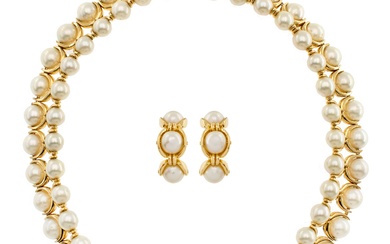 18kt yellow gold and cultured pearls parure
