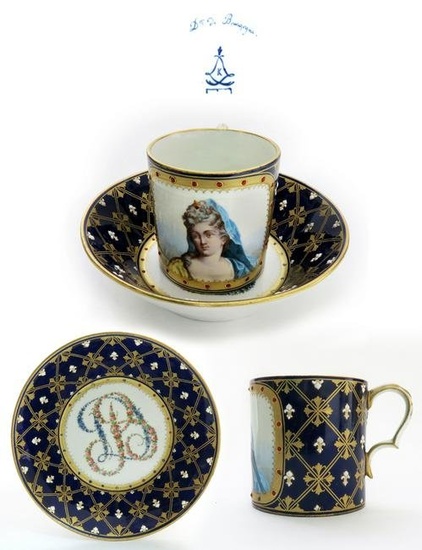 18th C. Sevres Jeweled Porcelain Cup & Saucer