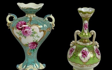 1920's Nippon Style Hand Painted Porcelain Vases