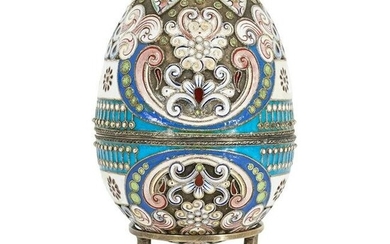 19th Cent. Faberge Style Russian Silver Cloisonne Egg