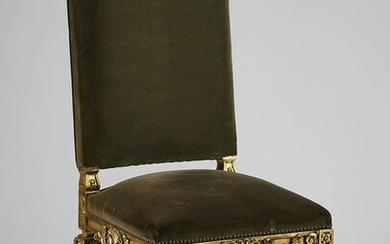 19th c. Louis XIV style giltwood side chair in velvet