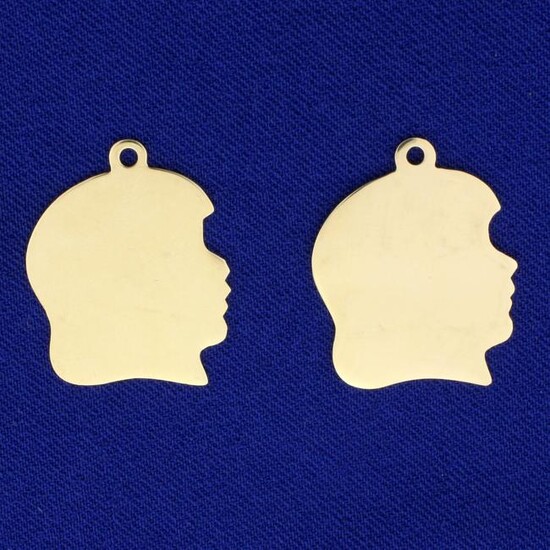 2 Girl Silhouette Pendants or Charms in 14K Yellow Gold