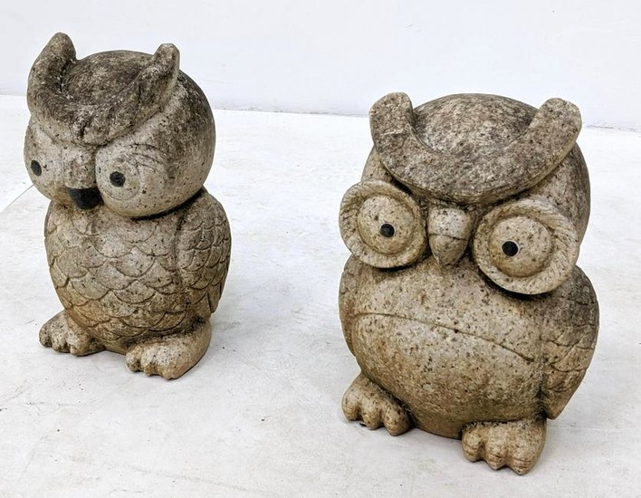 2 His & Her Stone Owl Garden Sculptures.