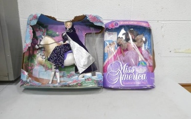 2 Vtg 1990s Royal Romance Barbie & Kenner Miss America Tonya Dolls NIB