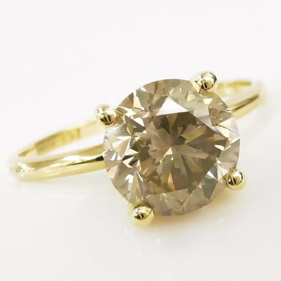 2.00 ct vs fancy grayish yellow diamond solitaire ring - 14 kt. Yellow gold - Ring Diamond - AIG Certified No Reserve