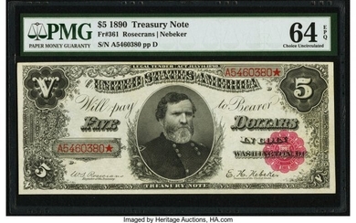 20059: Fr. 361 $5 1890 Treasury Note PMG Choice Uncircu