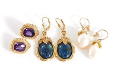Gemstone and pearl earrings (6pcs)