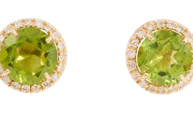 A PAIR OF PERIDOT AND DIAMOND EARRINGS IN 18CT GOLD