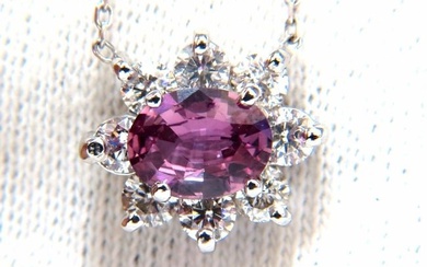2.06ct natural purple pink sapphire cluster diamond necklace 14kt+