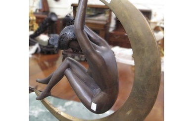 20th Century patinated bronze figure of a female nude suspen...