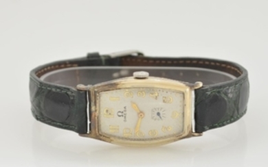 OMEGA early, 14k white gold tonneau-shaped wristwatch,...
