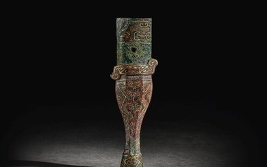A GOLD AND SILVER-INLAID BRONZE FERRULE WARRING STATES PERIOD - HAN DYNASTY