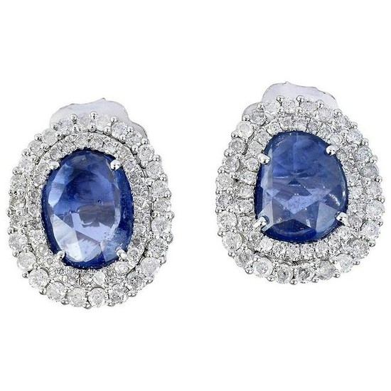 2.8 Carat Blue Sapphire Diamond Stud Earrings