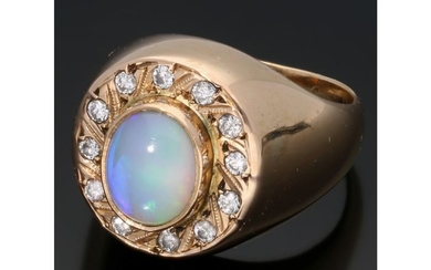 18 kt. Gold - Ring Opal - Diamond