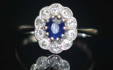 Sapphire and Diamond (0.40ct) - 18 kt. Platinum - Ring