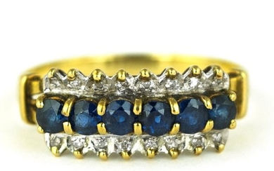 Antique- 14 kt. White gold, Yellow gold - Ring Sapphire - Diamonds