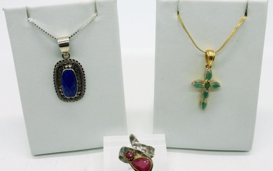 (3) Natural Ruby, Emerald & Sapphire, 925