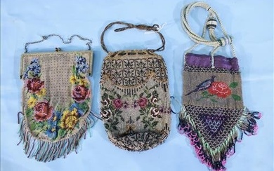 3 piece lot of handmade 1920's beaded bags