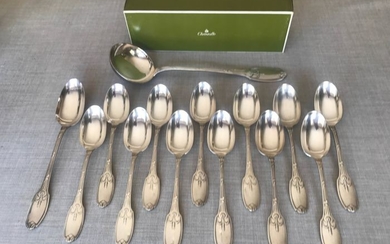 Christofle modèle Delafosse style Empire - Soup spoons - Serving spoon - Ladle (14) - Silver plated