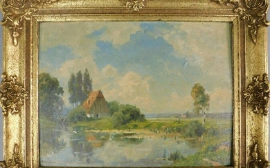 Oskar LEU (1864 - 1942). Barn at the pond./Oskar LEU