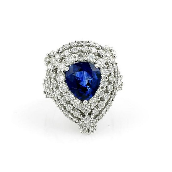 3.65ct Pear Shaped Sapphire and Pave Diamond Ring