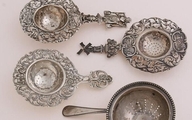 4 Silver tea strainers