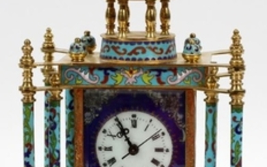 FRENCH STYLE CHAMPLEVE AND BRASS CLOCK, 20TH C.