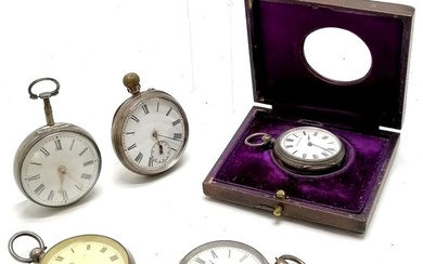 5 x antique silver cased pocket watches (J W Benson (runs) i...