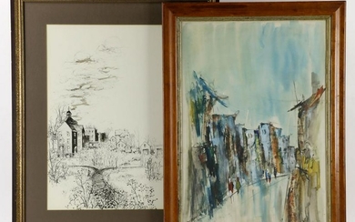 Rosenthal & Abstract Watercolor by F. Burnham