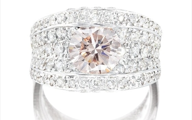 A Fancy Light Pink-Brown Diamond and Diamond Ring