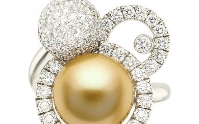 55059: South Sea Cultured Pearl, Diamond, White Gold Ri