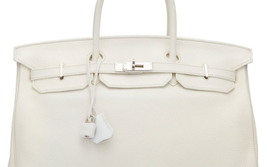 Hermès 40cm White Clemence Leather Birkin Bag with Palladium...